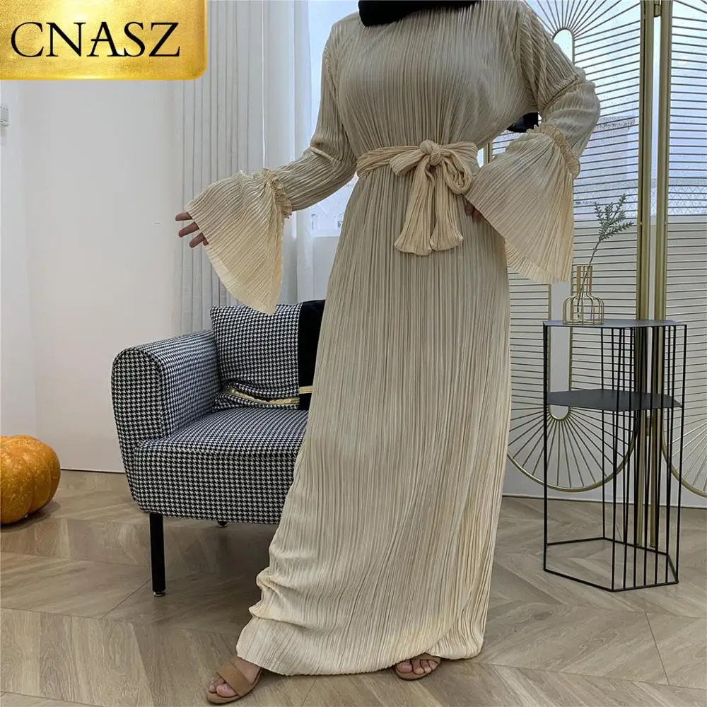 

Модное мусульманское плиссированное платье-халат Абайи, Макси-Платье, кардиган с длинными рукавами, мусульманская молитва