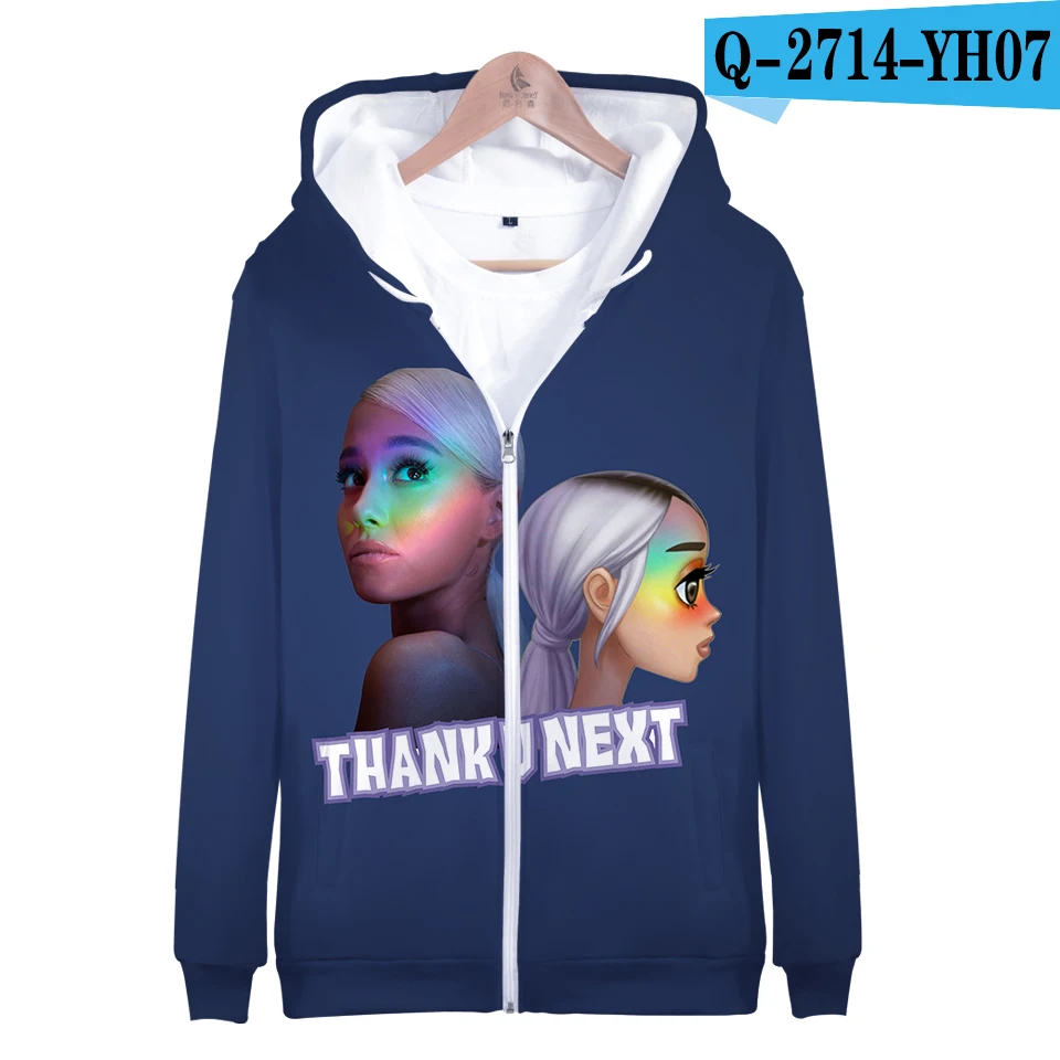 Thank U Next Harajuku толстовки на молнии с капюшоном куртка осень/зима мода певица Ариана Гранде 3D толстовки - Цвет: 3D