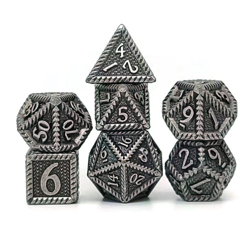 

652D 7Pcs Metal Dice Multi-faceted Dice Different Sizes Digital Number Dice with Box For Kid Educational Toys DIY Board Games