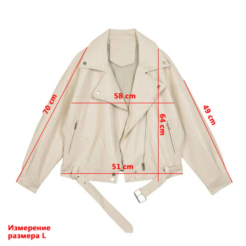 

ZCWXM Spring Women Pu Leather Motorcycle Jacket With Belt Lapel Female Solid Color Jackets Ladys Loose Casual Jacket