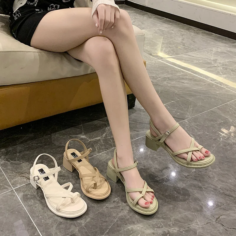 

Med Buckle Strap Clear Heels Fashion Womens Shoes 2021 Female Sandal Espadrilles Platform Medium Luxury Summer Girls Comfort Hig