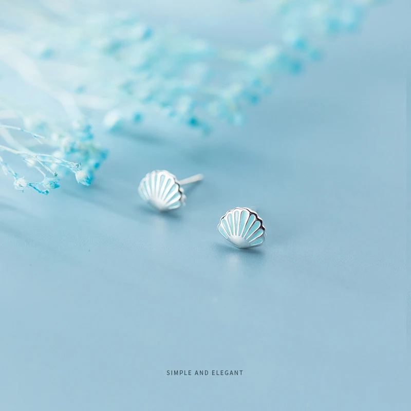 MODIAN Голубая Эмаль милые крошечные оболочки серьги гвоздики для женщин модные 925