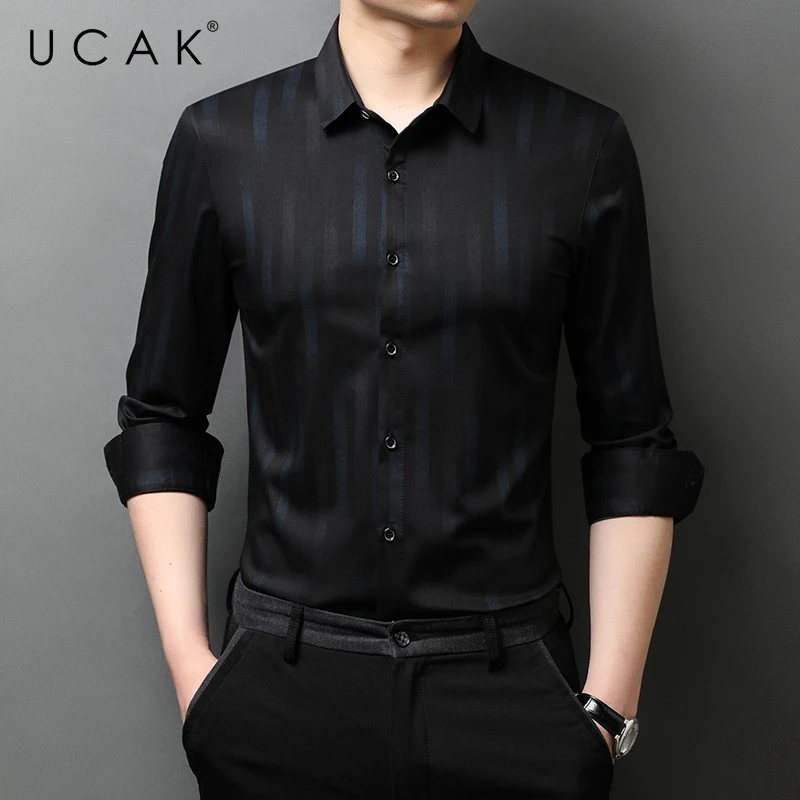 

UCAK Brand Autumn Classic Striped Long Sleeve Shirts Men Clothing Fashion Style Streetwear Casual Soft Shirt Clothes Homme U6255