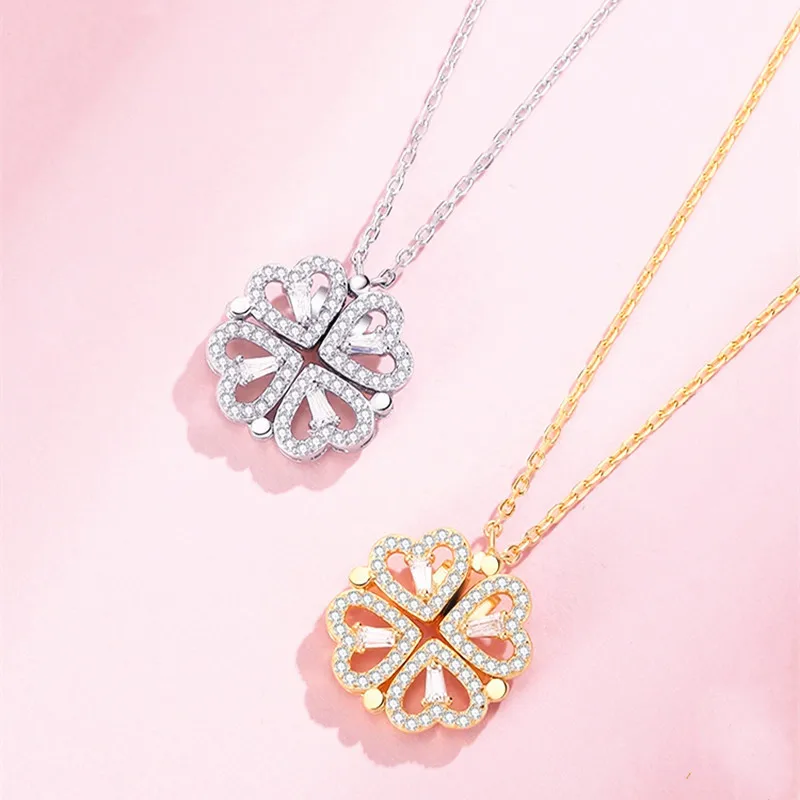 Модное творческое сердце с подвеской из четырехлистного клевера, ожерелье с магнитной цепочкой из титана для женщин, подарок на Рождество для подруг.