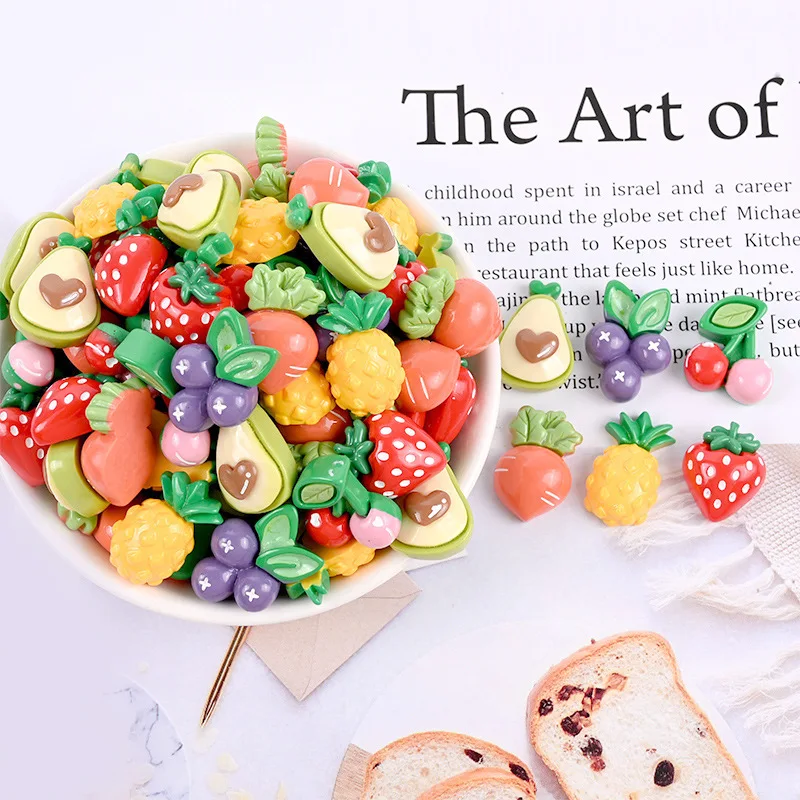 10 штук искусственный бриллиант из смолы с милым клубничным принтом авокадо