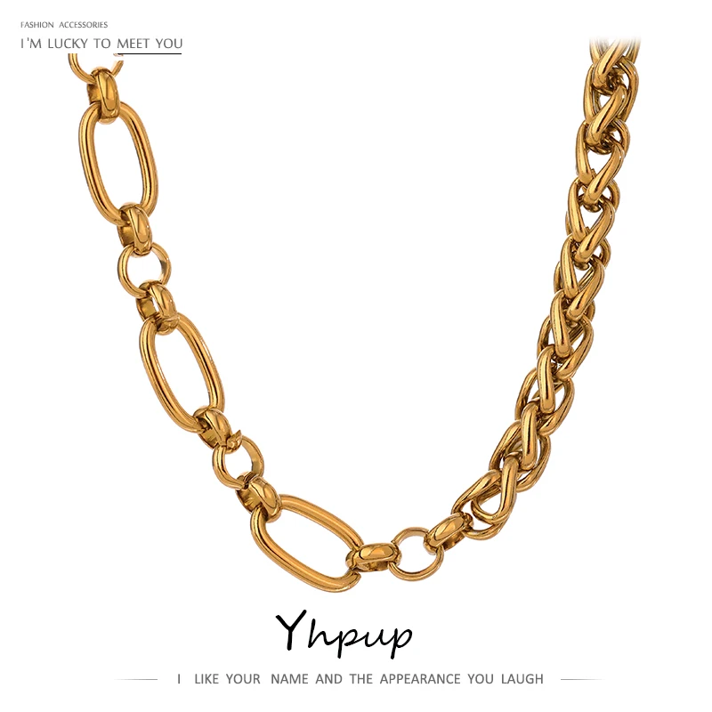 

Yhpup 316L Stainless Steel Chain Necklace Statement Golden Glossy Thick Chunky Collar Necklace цепочка на шею женская Gift New