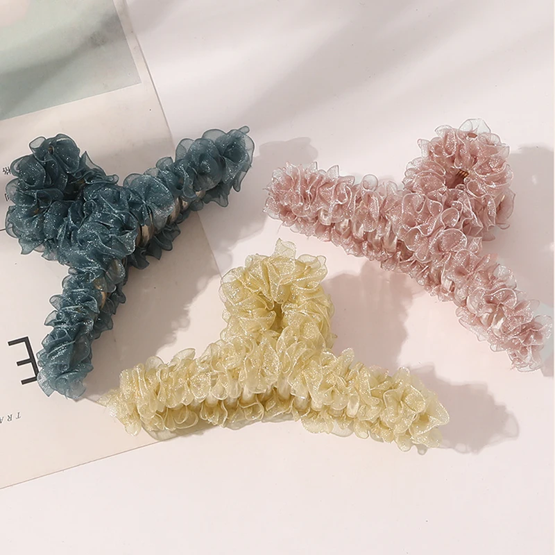 

Winter New Women Girls Cute Colorful Mesh Lace Hair Claws Sweet Hair Holder Headband Hair Clip Hairpin Fashion Hair Accessories