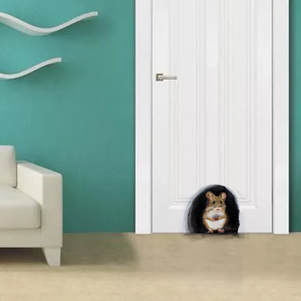 

New Creative Miniature Mouse Hole Decal Mural Unique Stickers Indoor Outdoor Decoration Mouse Wall Stickers Animal Mural Art