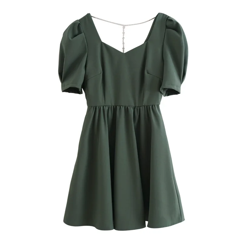 

2021 Design Temperament Dress Women's Clothing 2021 New Spring and Summer Puff Sleeve High Waist A- line Skirt dresses