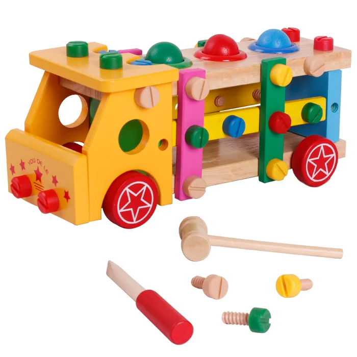 

2-4 Years Puzzle Youdele Dismountable Car Knock Cart Wooden Building Blocks