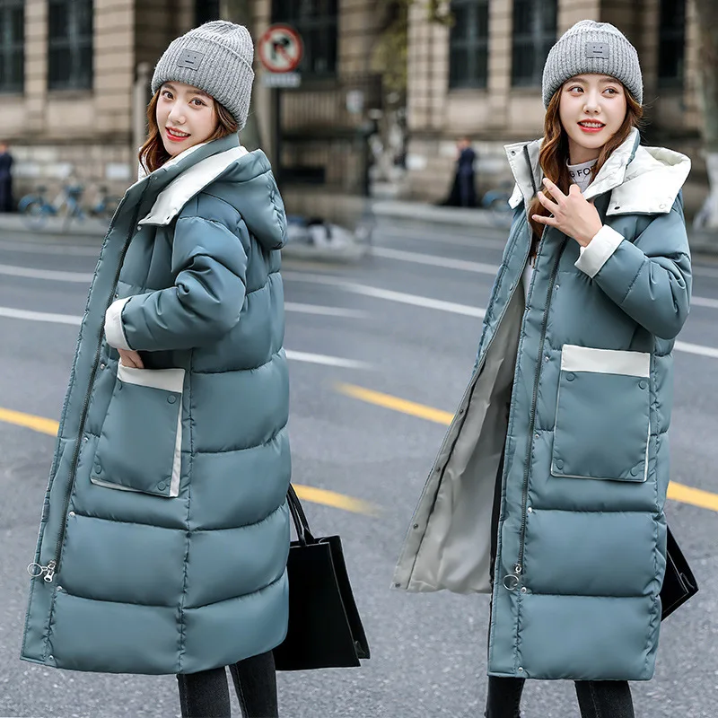 2021 Elegant Hooded Thicken Women Coats Long Straight Winter Coat Pockets Stylish Outerwear Loose Full Sleeve Female Jacket