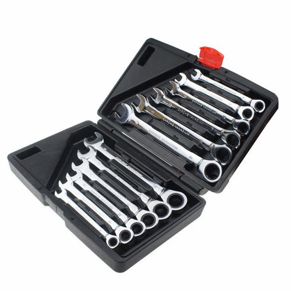 

12pcs Combination Box End Ratchet Wrench Metric Hand Tool Set Car Repair Tools 12-point 72-teeth Metric Ratchet Wrench Set