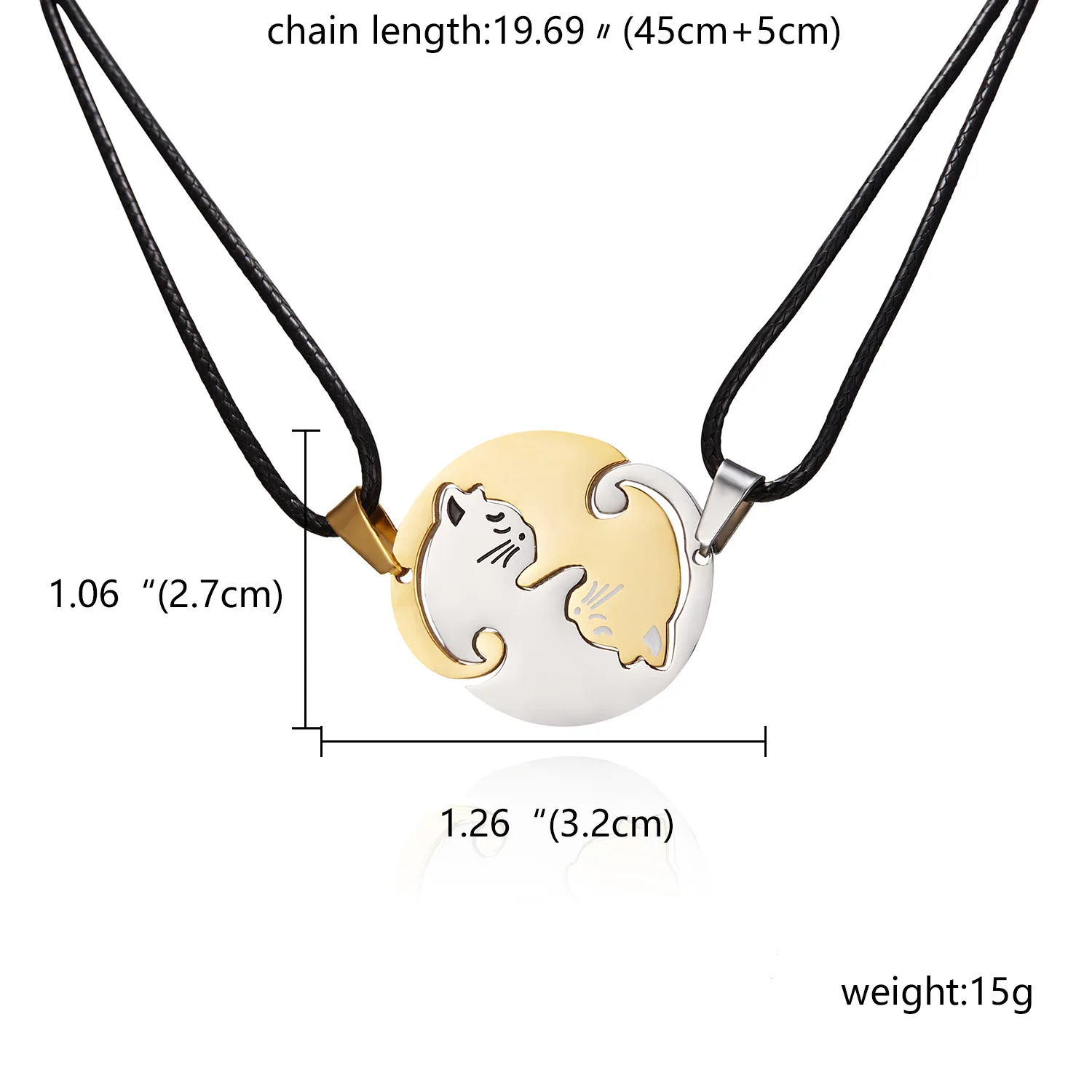 2 Piece Cute Cat Stainless Steel Sister Pendant Necklace Women Black Leather Couple Necklace Men Bff Jewelry Lover Choker Gifts images - 6