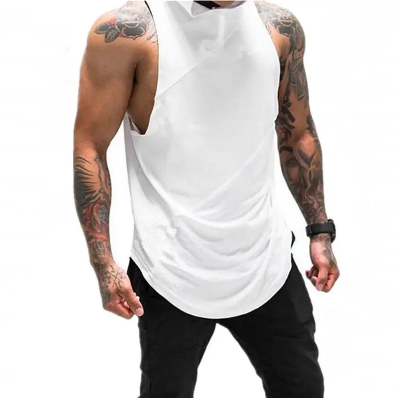 

2021 Men Gym Clothing Bodybuilding Stringer Hoodie Tank Tops Muscle Hooded Shirt Vest Solid Sleeveless Hooded Tank Tops