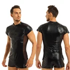 Мужские мото-боди для вечевечерние, мужские цельные блестящие металлические бандажные ремни, костюм-кошка на молнии, мокрый вид, сексуальное боди, костюмы, клубная одежда
