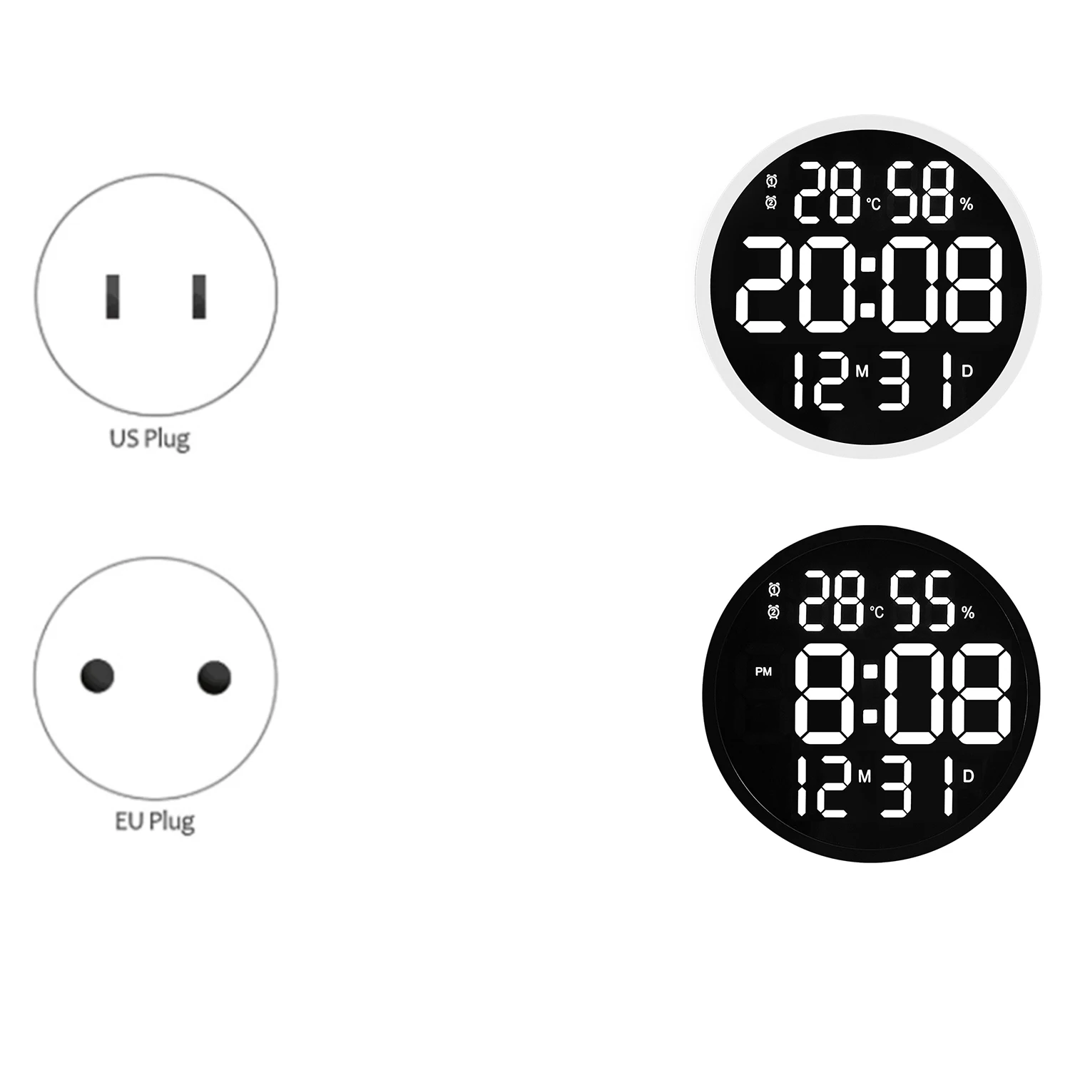 

12Inch Led Mute Digital Temperature&Humidity Clock,Electronic Clock for Living Room Decoration