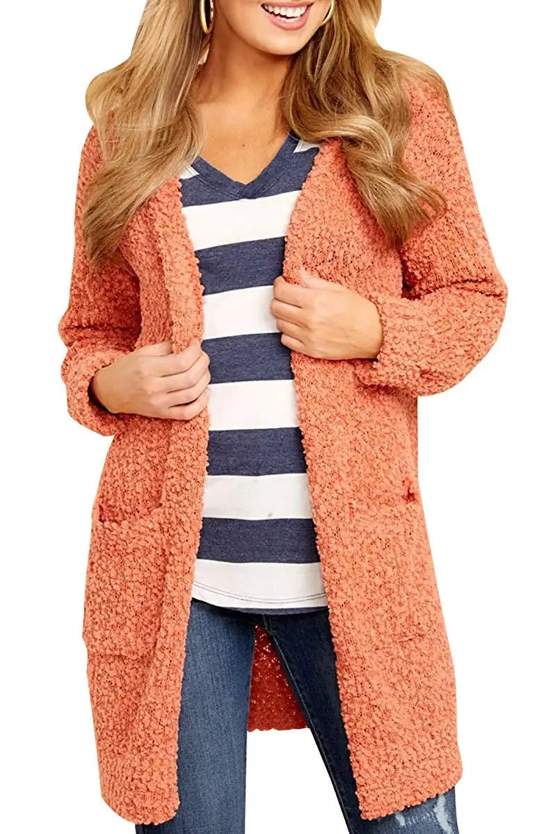 Женский флисовый кардиган оверсайз с длинными рукавами и карманами |