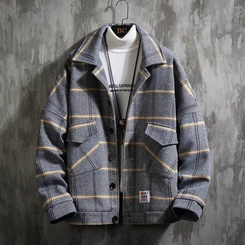 

Men Full Sleeve Jacker Autumn And Winter Outwear And Plaid Causal Style Overcoats