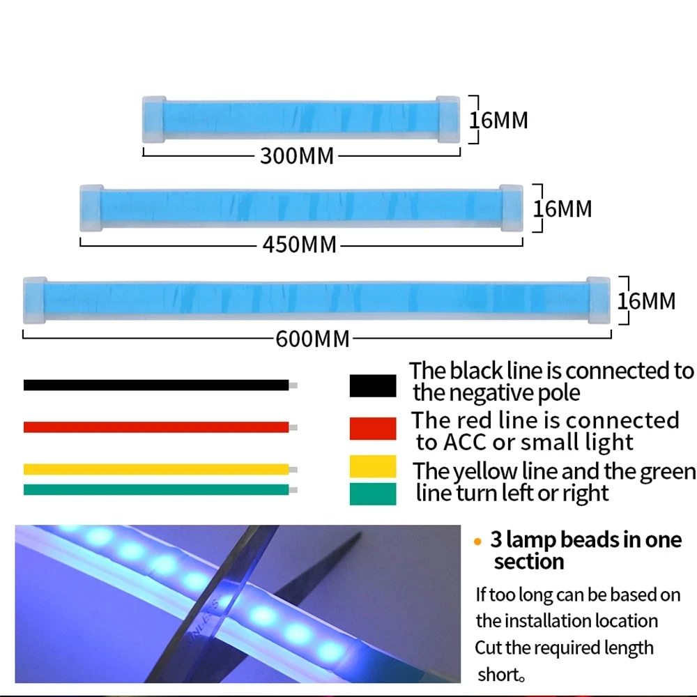 2pcs LED DRL Car Daytime Running Light Flexible Waterproof Strip Auto Headlights White Turn Signal Yellow Brake Flow Lights 12V |