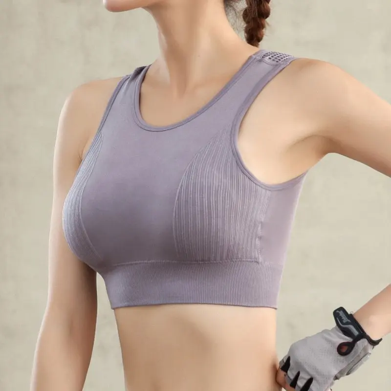 Бесшовный спортивный бюстгальтер для фитнеса женский топ бега розовый с мягкими