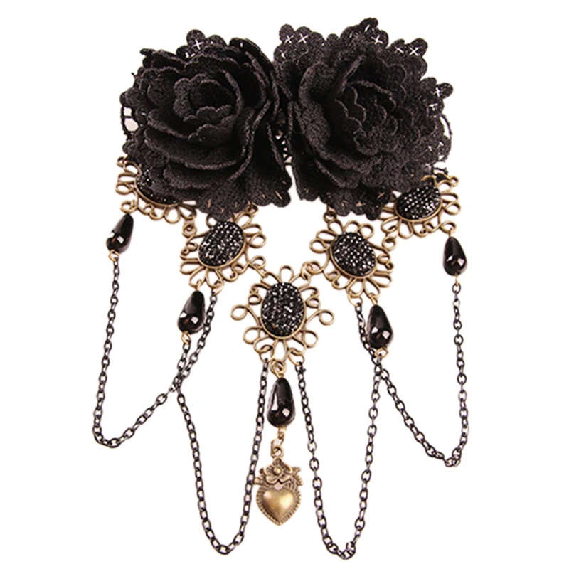 Готический Ретро черный бахромой цветы убор для головы с кружевами модные