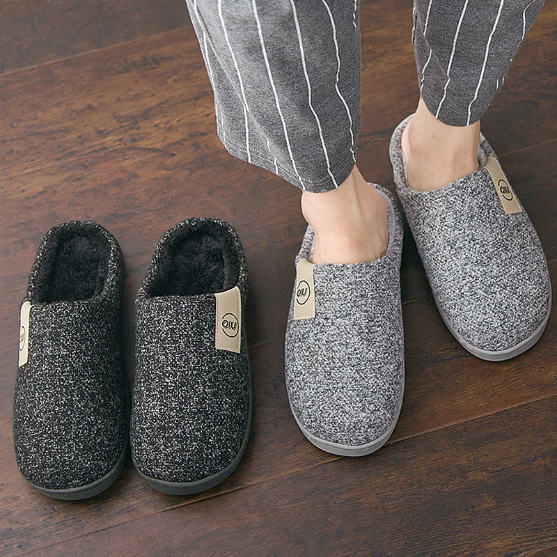 

Warm winter boys' slippers, plush slippers, solid color non slip cotton shoes, informal indoor slippers