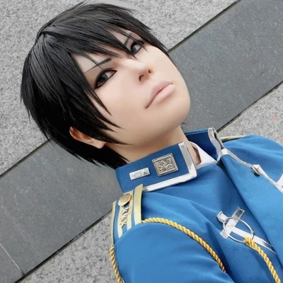 

Anime Fullmetal Alchemist Roy Mustang wig Cosplay Costumes Military Uniform Suit Coat + Pants + Apron