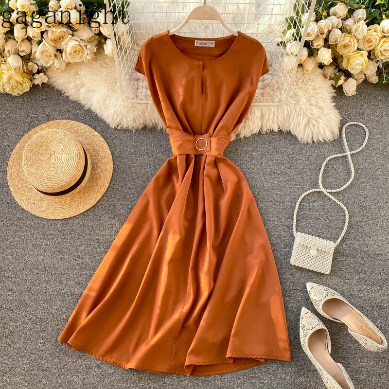 Gaganight Элегантное Вечерние ское вечернее платье миди без рукавов с круглым