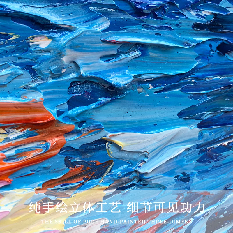 

Simple and beautiful hand-painted sea landscape oil painting round abstract sea view painting porch restaurant hanging painting