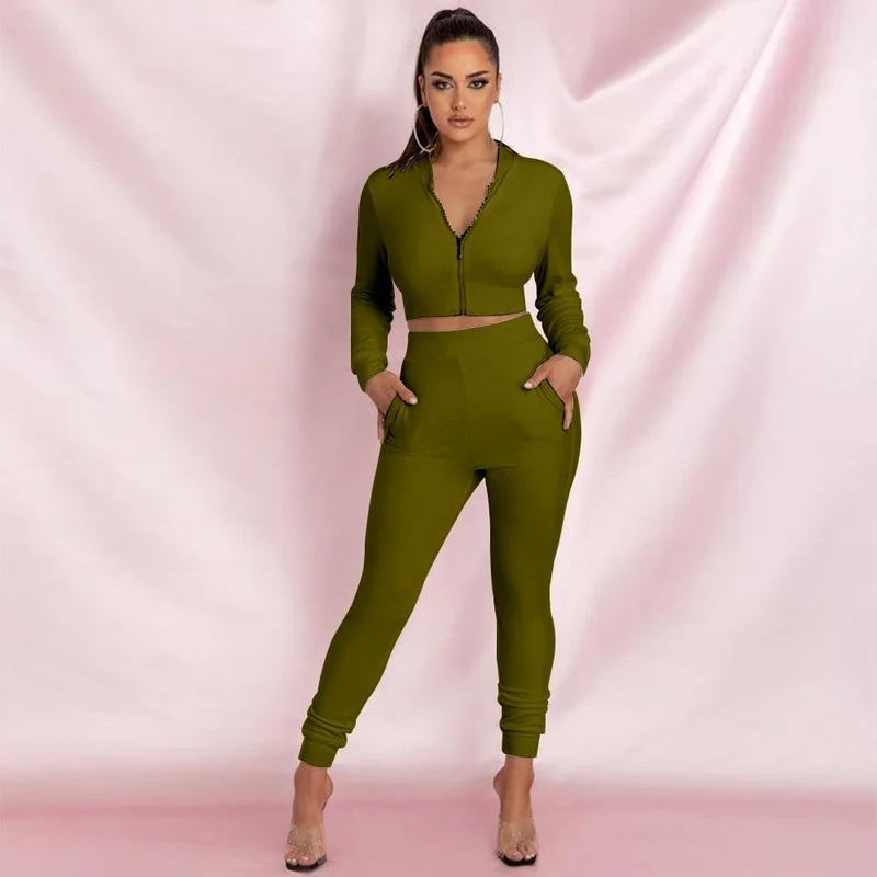 

Autumn and Winter 2021 Women's Casual Sportswear Top and Sports Pants Two Piece Women's Jogging Suit Sexy Hot Diamond Sweater