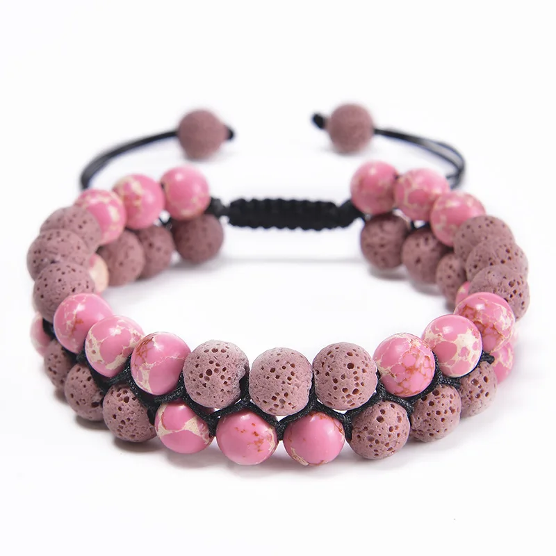 

Lover Double Layers Pink Lava Stone Beads Bracelet DIY Aromatherapy Essential Oil Diffuser Yoga Braided Strand women Jewelry