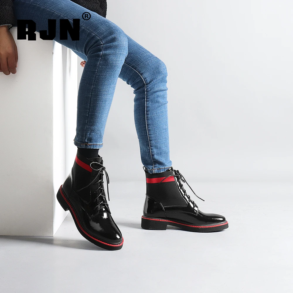 Женские ботильоны из натуральной кожи RJN женские удобные ботинки с круглым