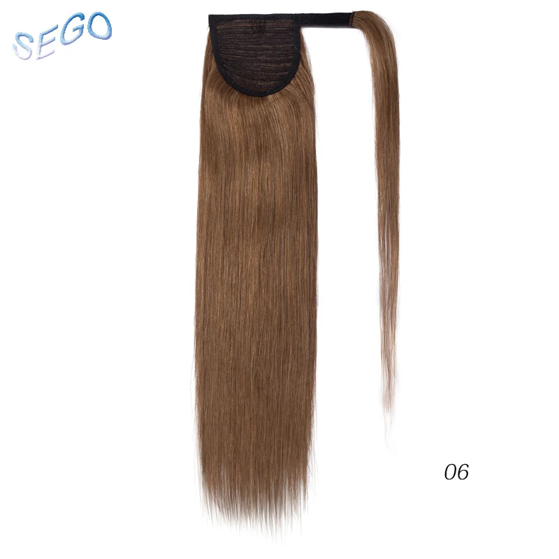 #6 SEGO, 1"-22", 80 г-95 г, магические хвосты для наращивания, человеческие волосы, прямые, не Реми, бразильские, на ремешке, вокруг конского хвоста, для женщин - Цвет: #6