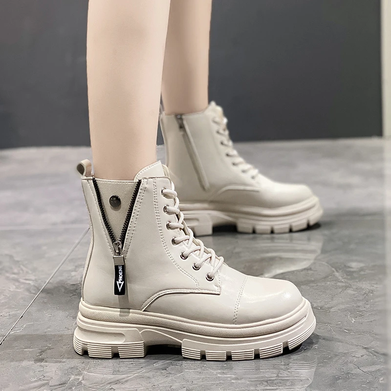 

Женские ботинки челси на молнии, Зимние ботильоны на толстой подошве с перекрестной шнуровкой и круглым носком, на квадратном каблуке