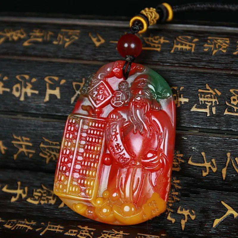 Китайский натуральный цвет нефритовый Бог богатства кулон ожерелье ручной