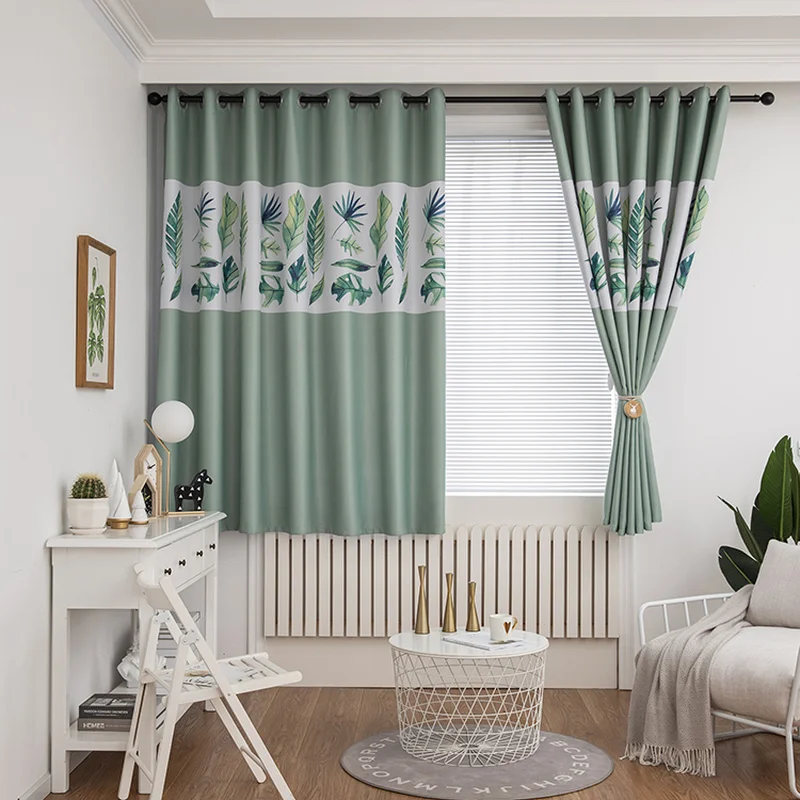 Новые затемненные шторы с принтом листьев короткие для спальни гостиной детской