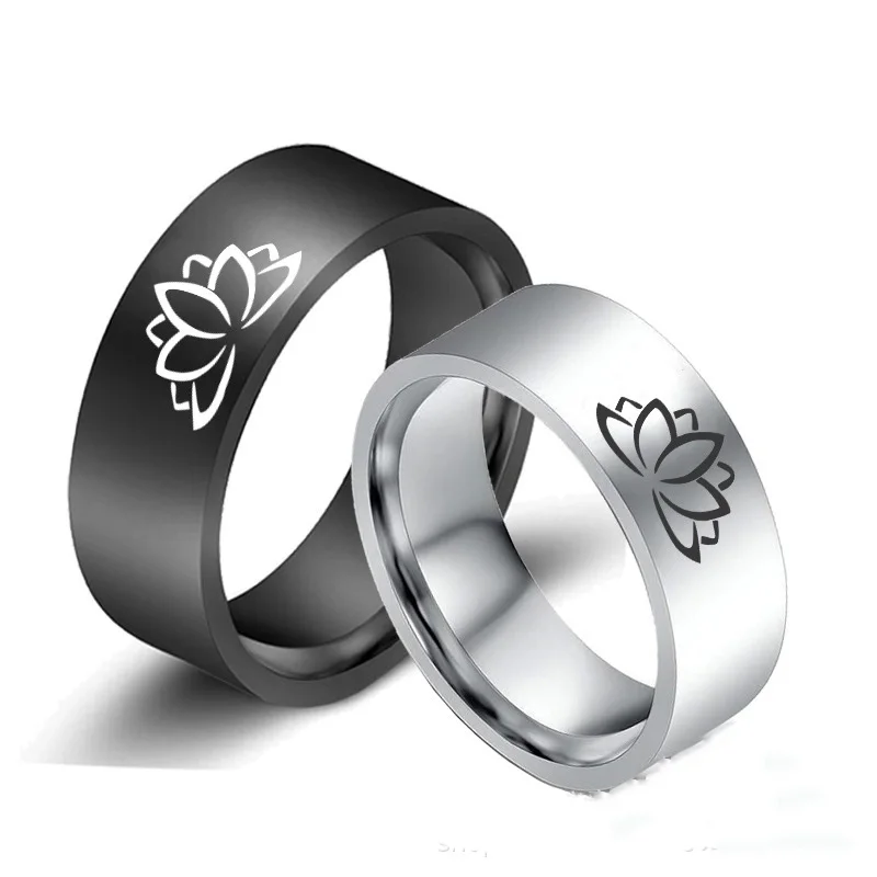 

2 Pcs Lover Couple Rings Romantic I Love You Faith Lotus Ring For Couples Men Women Stainless Steel Wedding Engagement Jewelry