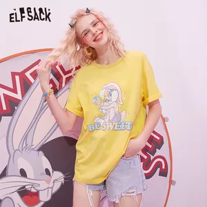 Женская футболка ELFSACK, желтая Повседневная футболка с графическим принтом в стиле Харадзюку, ELF, розовая, для ношения летом, 2020