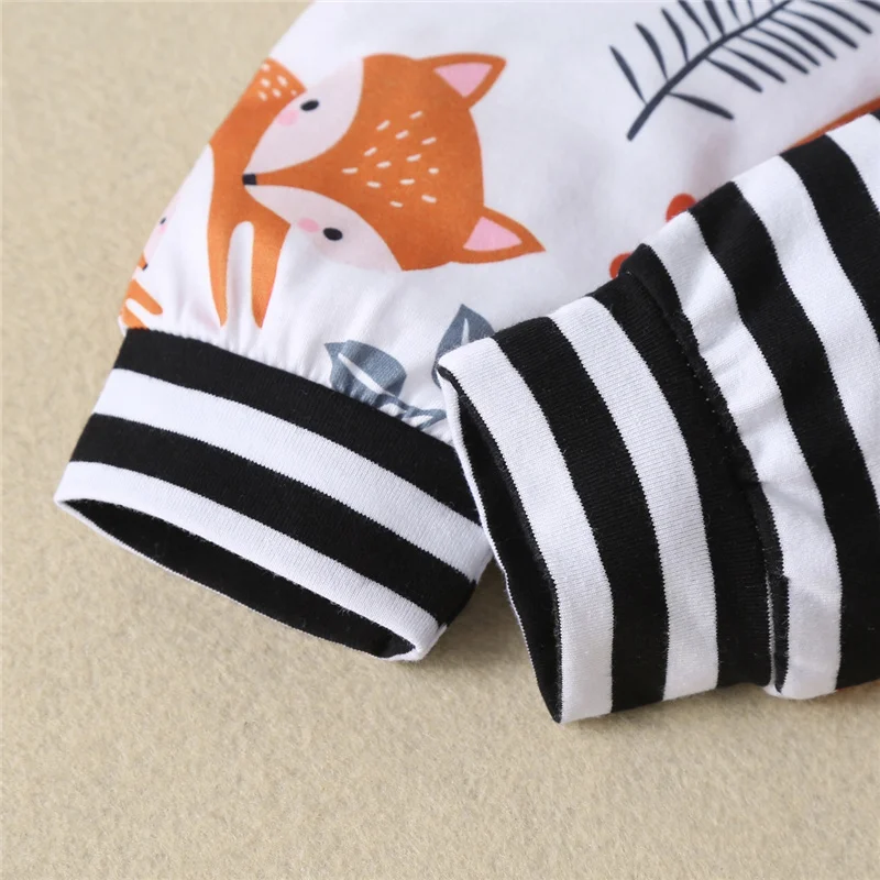 

0-18Months Newborn Boys Girls Romper,Summer Cartoon Cute Fox Pattern Striped Short Sleeve Loose Button-Down Design Cozy Jumpsuit