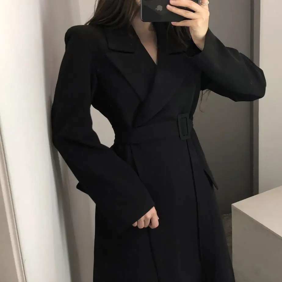 Тренчкот женский Повседневный с поясом модная Длинная Верхняя одежда свободного