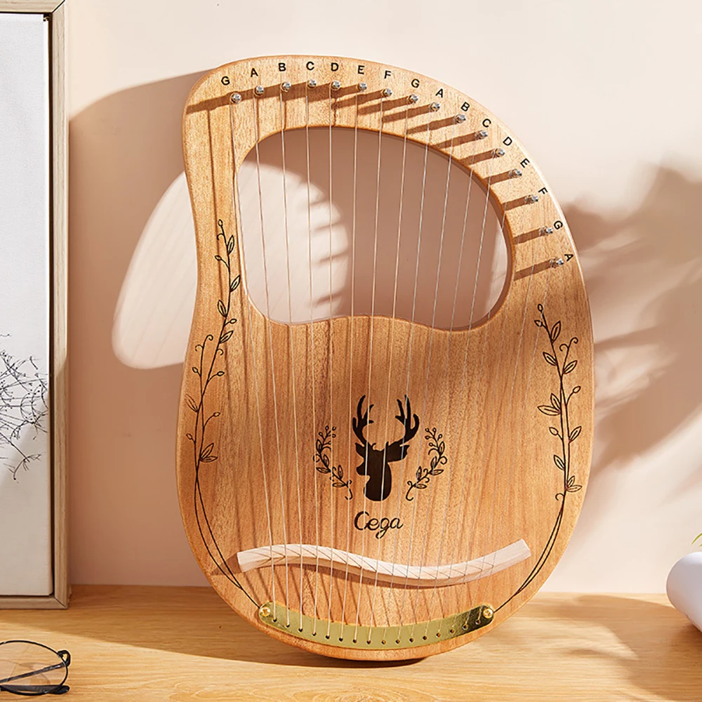 

16 Strings Lyre Harp Wooden Stringed Instrument Harp with Tuning Tool for Beginner Peach Blossom Wooden Piano Body Metal Strings