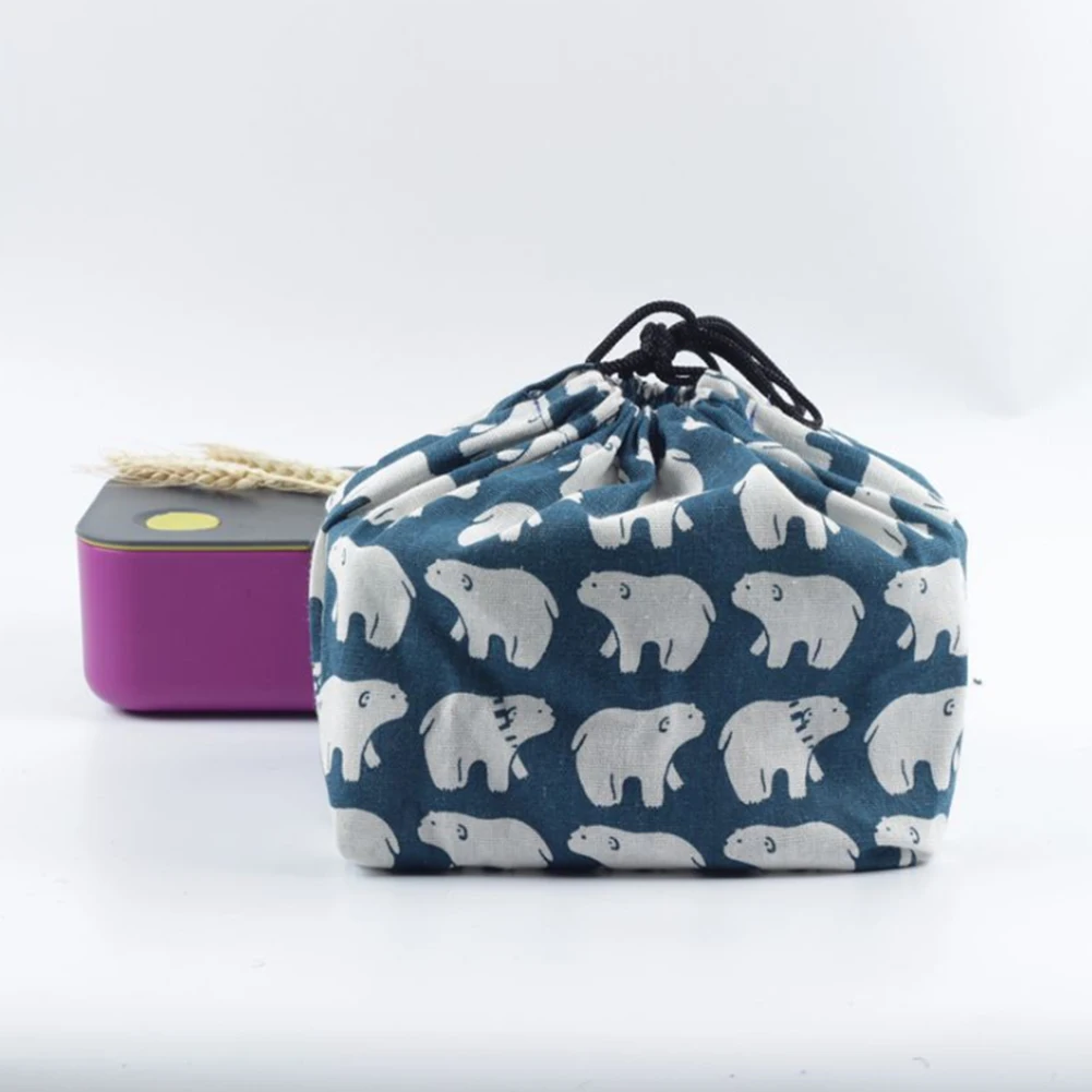 Тканевая термоизолированная Портативная сумка для ланча Bento на шнурке