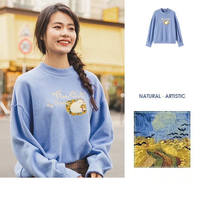 INMAN Autumn New Arrival Cotton Blending O-neck Fashion Cute Print Loose All Matched Women Sweatshirts
