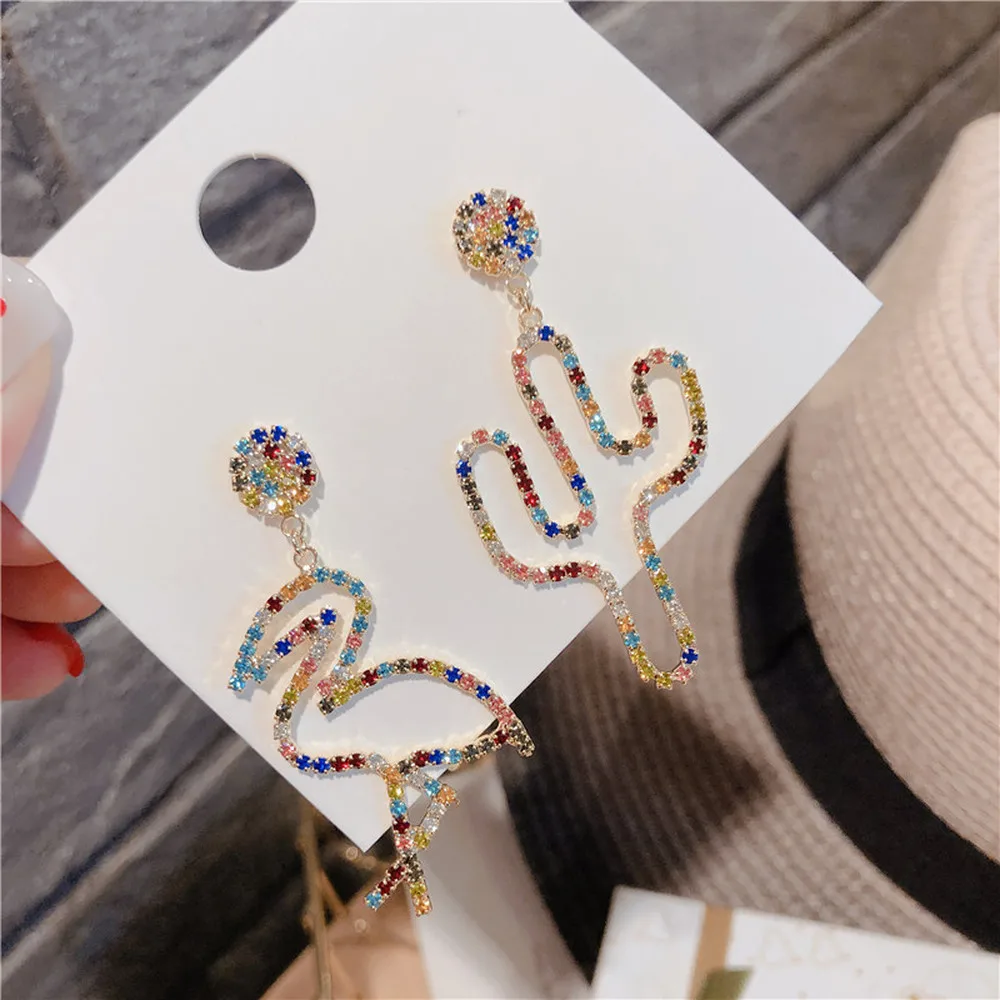 Корейские стильные Серебристые серьги-капли с надписями в виде птицы кактуса