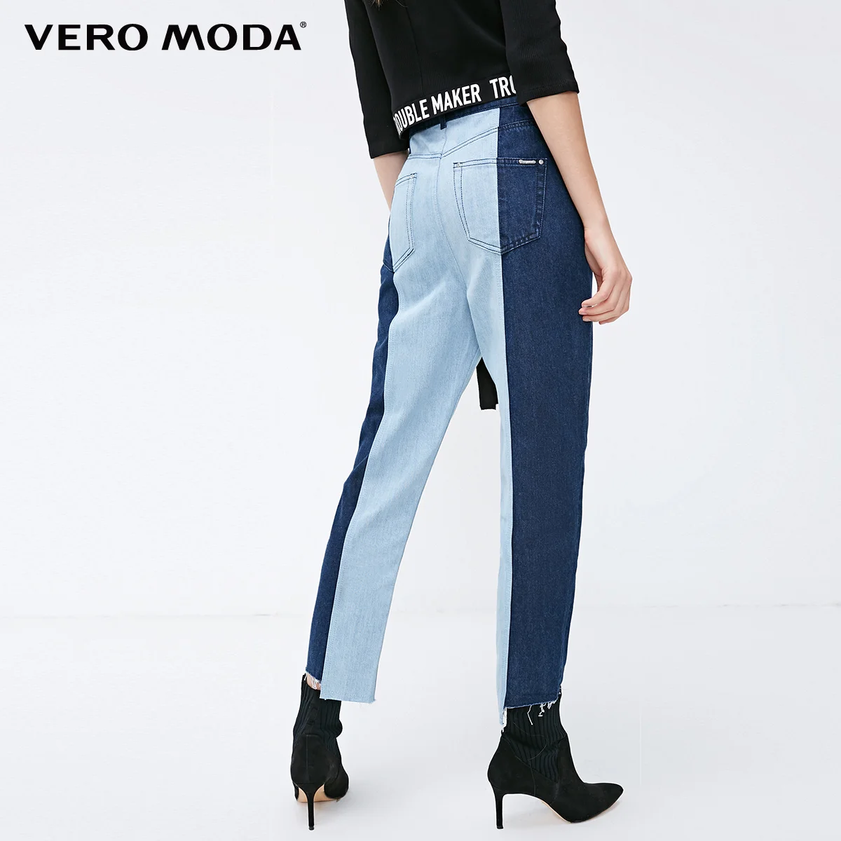 Vero Moda Новые поступления уличный стиль женские сплайсированные Высокая талия укороченные джинсы | 318449530