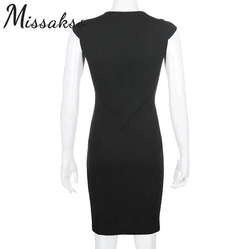 

Missakso Sexy Split Mini Dress 2021 Summer Women Casual Black White Sleeveless O Neck Party Bodycon Dresses Streetwear