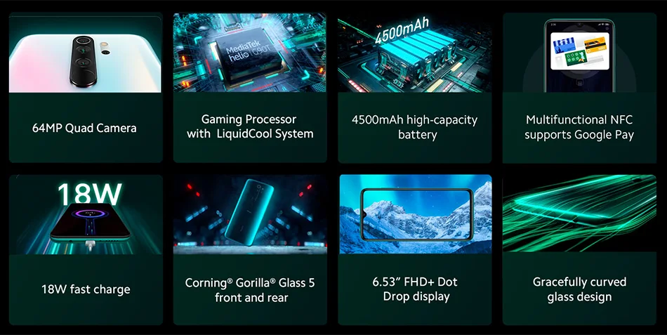 Xiaomi Redmi Note 8 Pro с глобальной прошивкой, 6 ГБ ОЗУ, 128 Гб ПЗУ, 64 мп, четырехъядерный мобильный телефон Helio G90T, четыре ядра, экран 6,5 дюйма, 4500 мАч