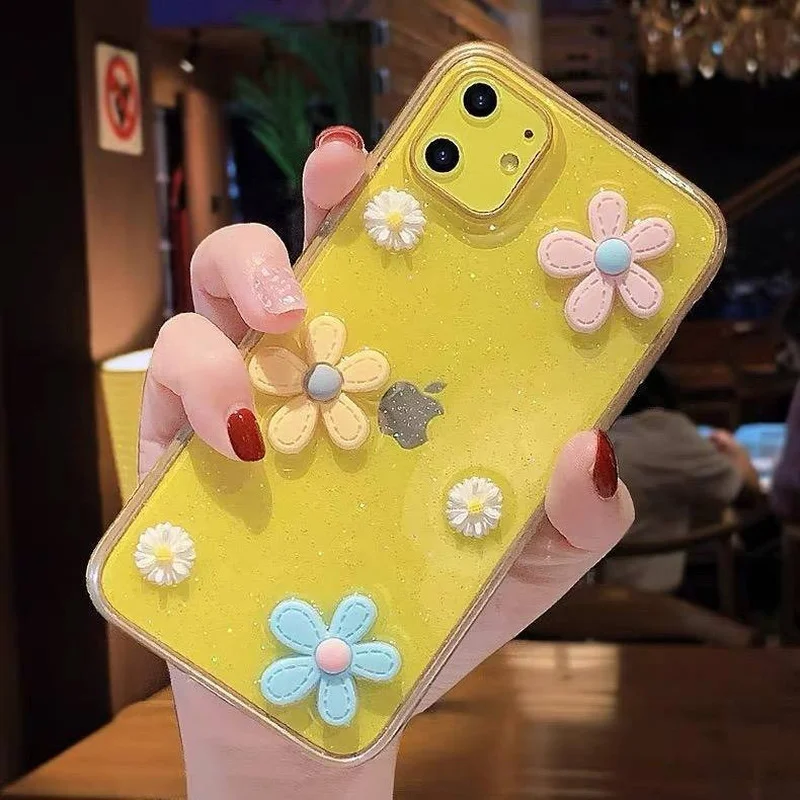 

Luxury 3D Relief Flower Case for IPhone 12 Mini 11 Pro Max XR X XS Max 6 7 8 Plus Soft Silicone Transparent Anti-drop Back Cover