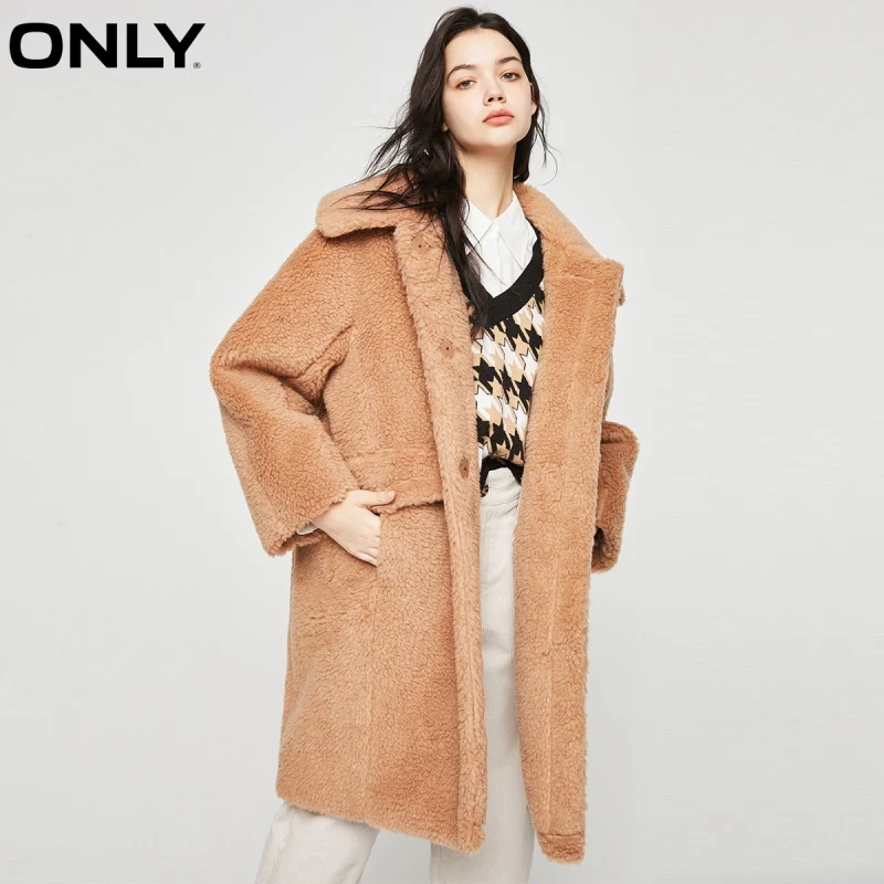 

ONLY winter new solid color mid-length suede woolen coat women | 12034S012