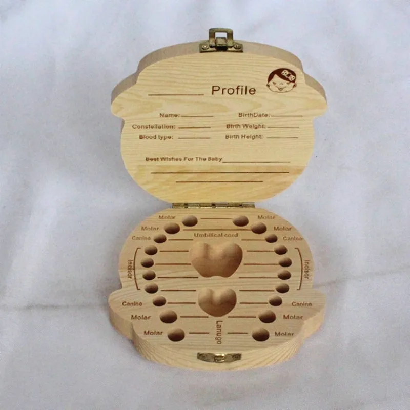 

Spanish English Baby Creative Gift Wood Daughter Baby Teeth Organizer Box Registration Teeth Expired Storage Souvenir